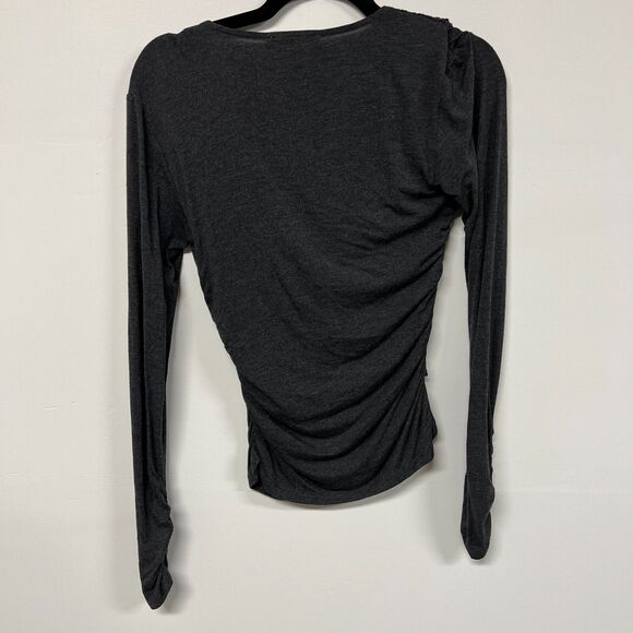 FRAME Charcoal Draped Twist Front Top Ruched Modal Long Sleeve Blouse Sz S NWT - Picture 5 of 14